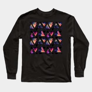 Watercolor Galaxy in Triangles on Polka Dot Background Long Sleeve T-Shirt